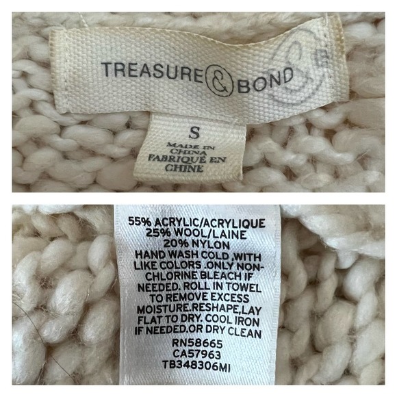 Treasure & Bond Chunky Turtleneck Tunic Sweater Size S Split Sides Cream Thick - Picture 4 of 8